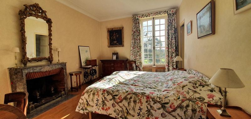 La chambre aux Oiseaux, cheminée et fenêtres sur le parc